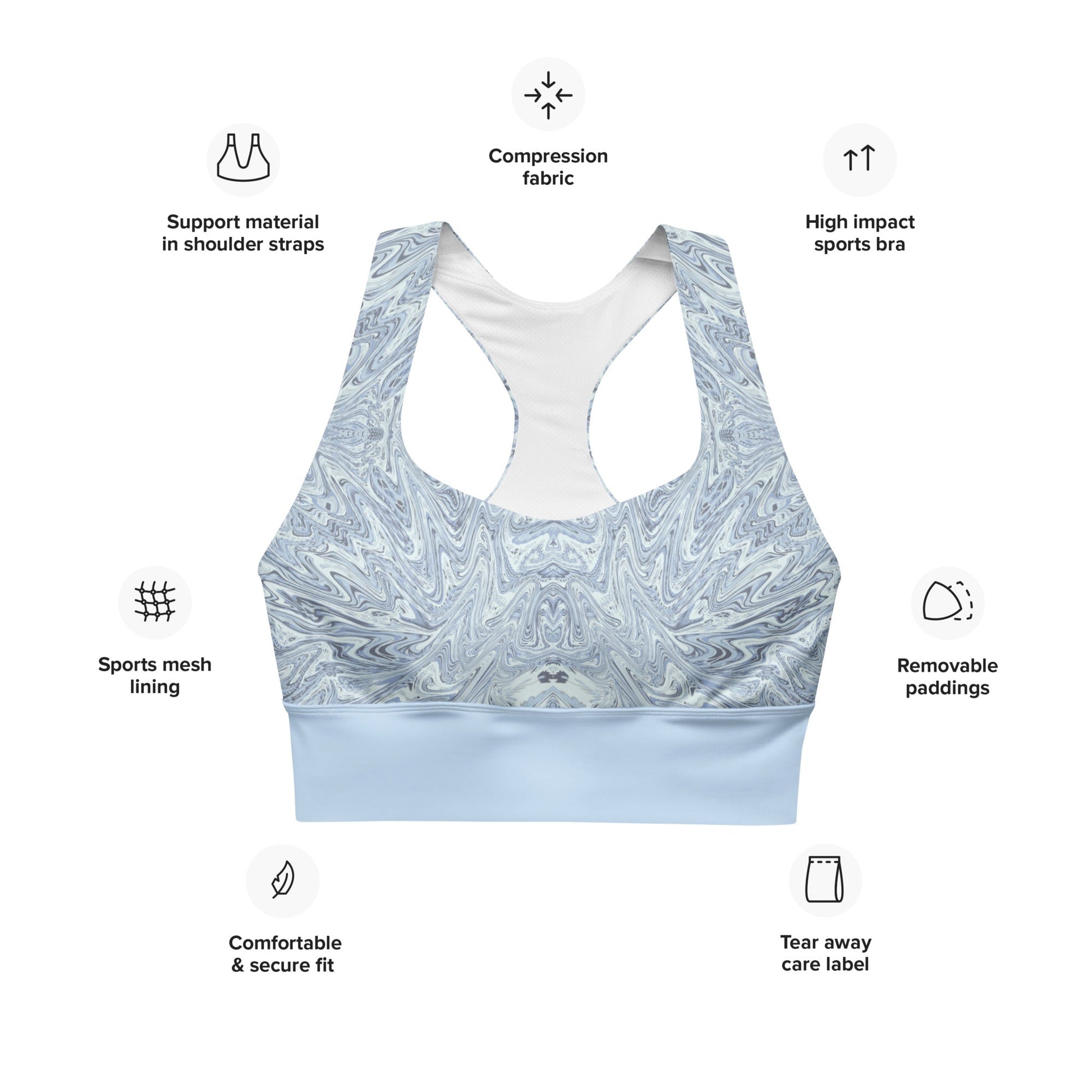 Recycelter Longline - Sport - BH Hellblau Abstrakt - YogaStylz