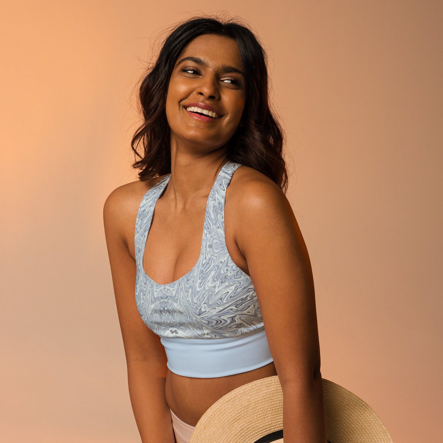 Recycelter Longline - Sport - BH Hellblau Abstrakt - YogaStylz