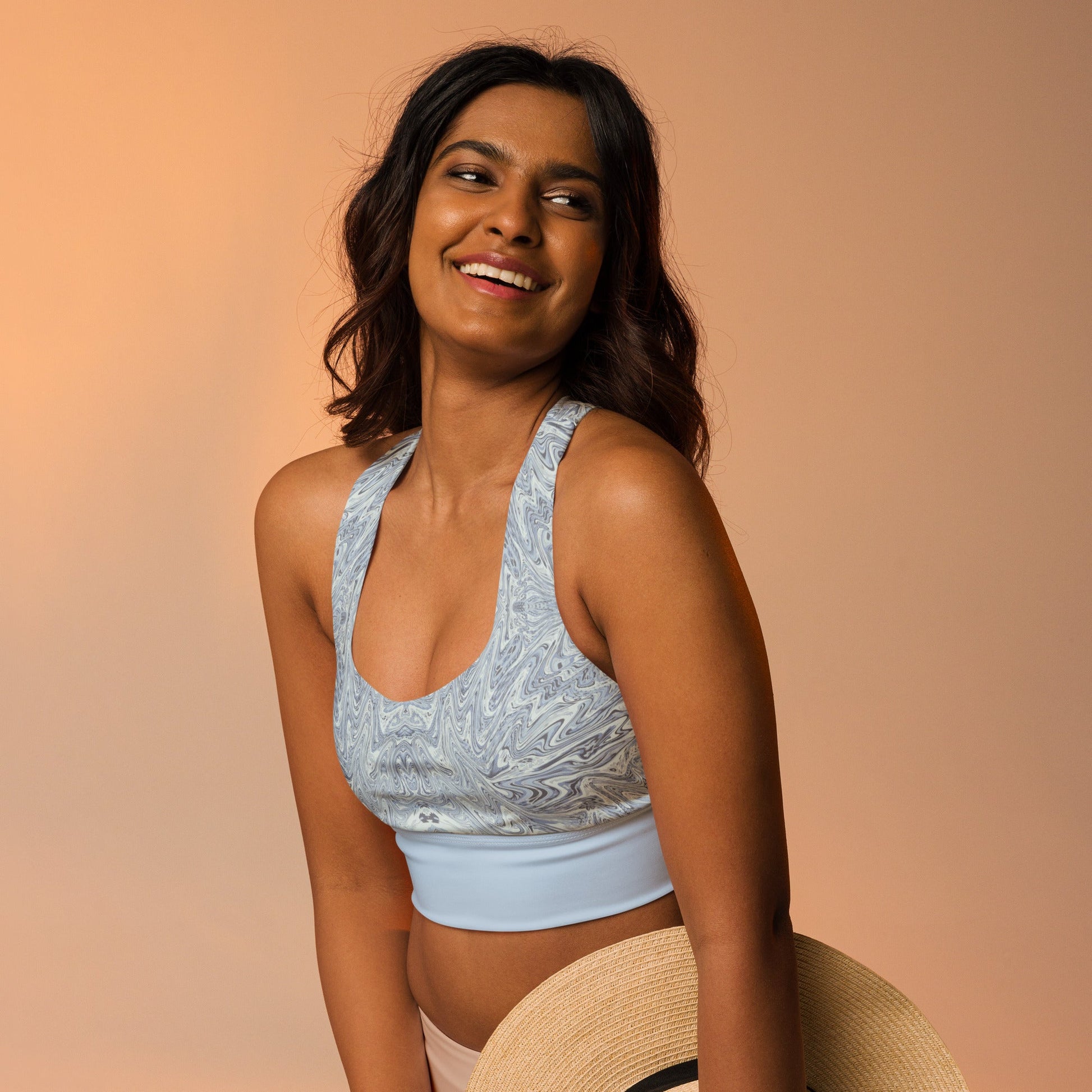 Recycelter Longline - Sport - BH Hellblau Abstrakt - YogaStylz