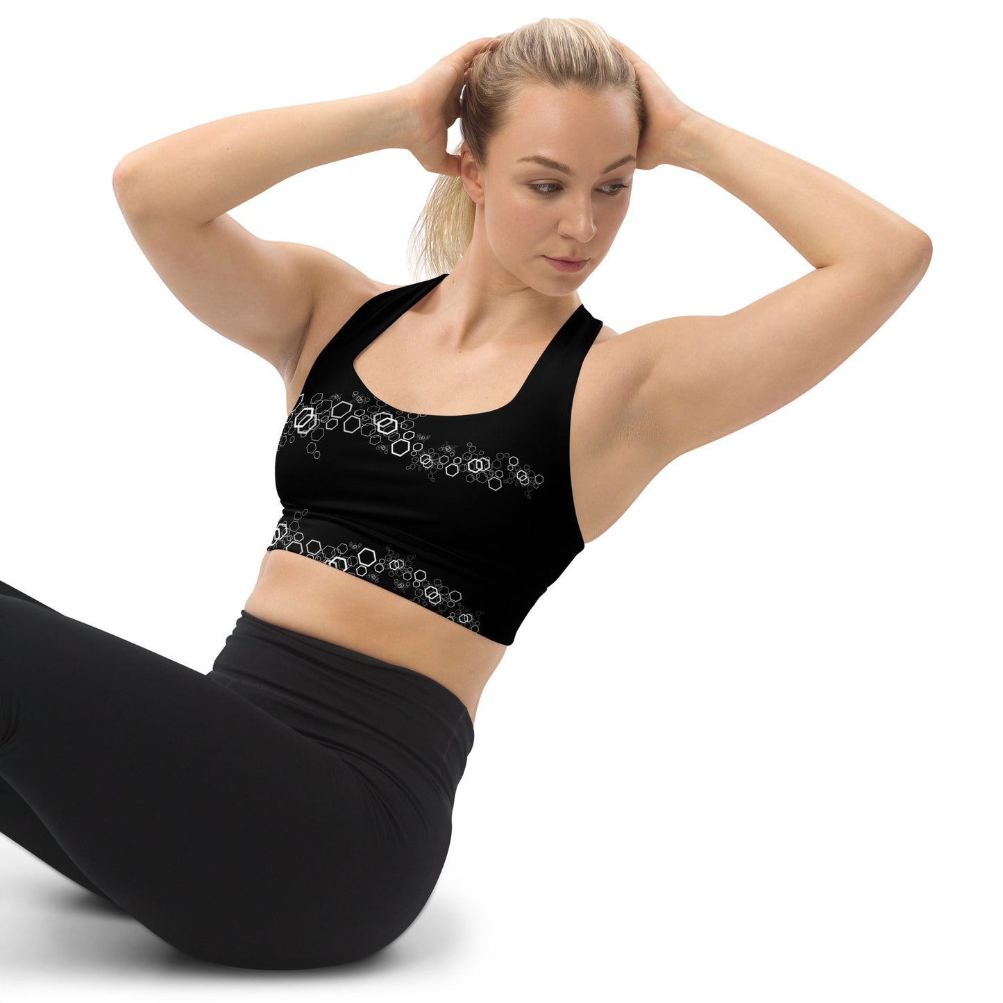 Recycelter Longline - Sport - BH im geometrischen Muster - YogaStylz