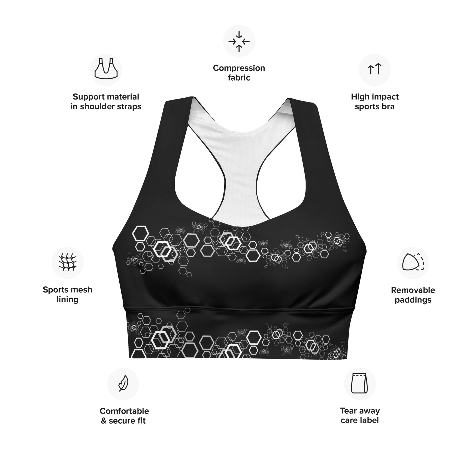 Recycelter Longline - Sport - BH im geometrischen Muster - YogaStylz