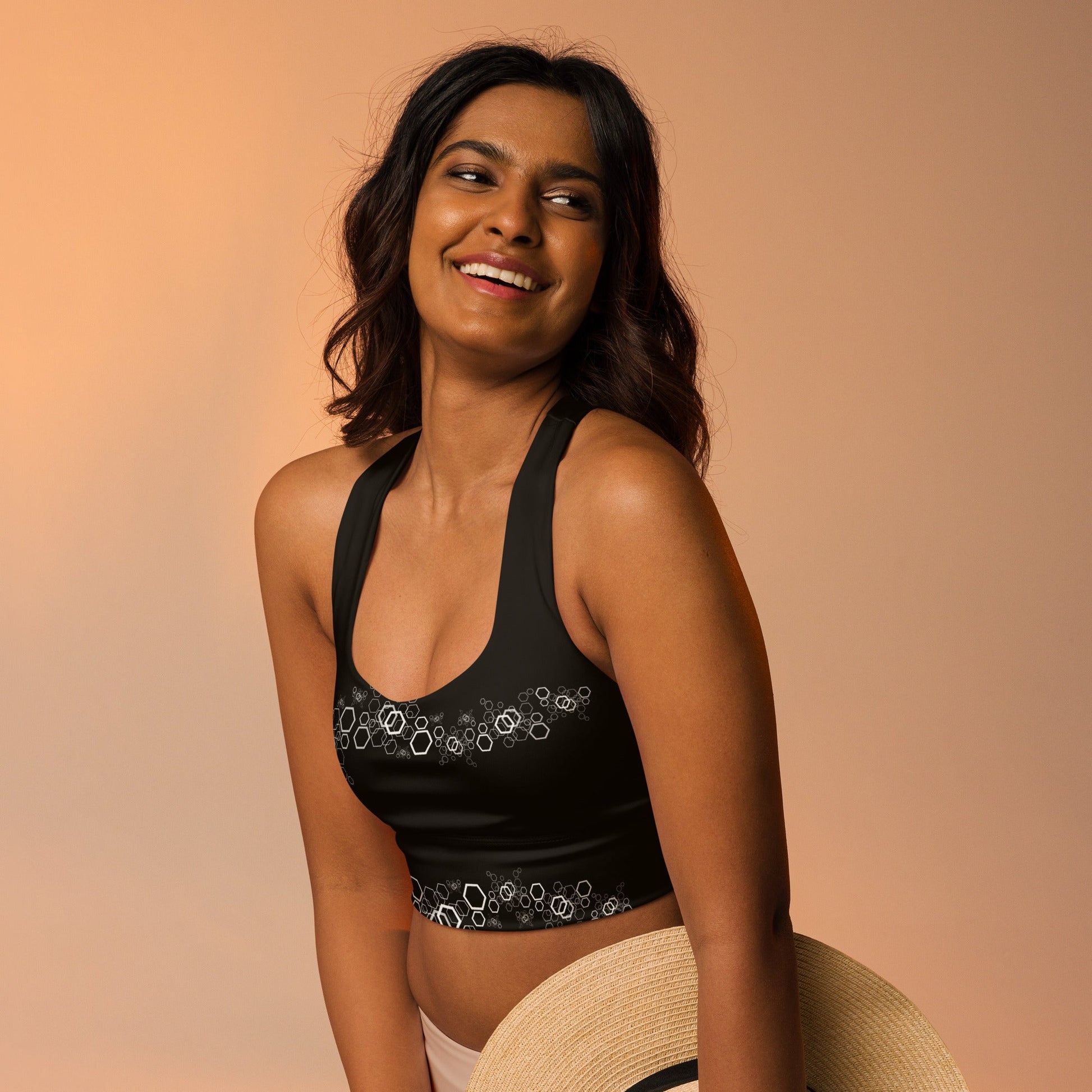 Recycelter Longline - Sport - BH im geometrischen Muster - YogaStylz