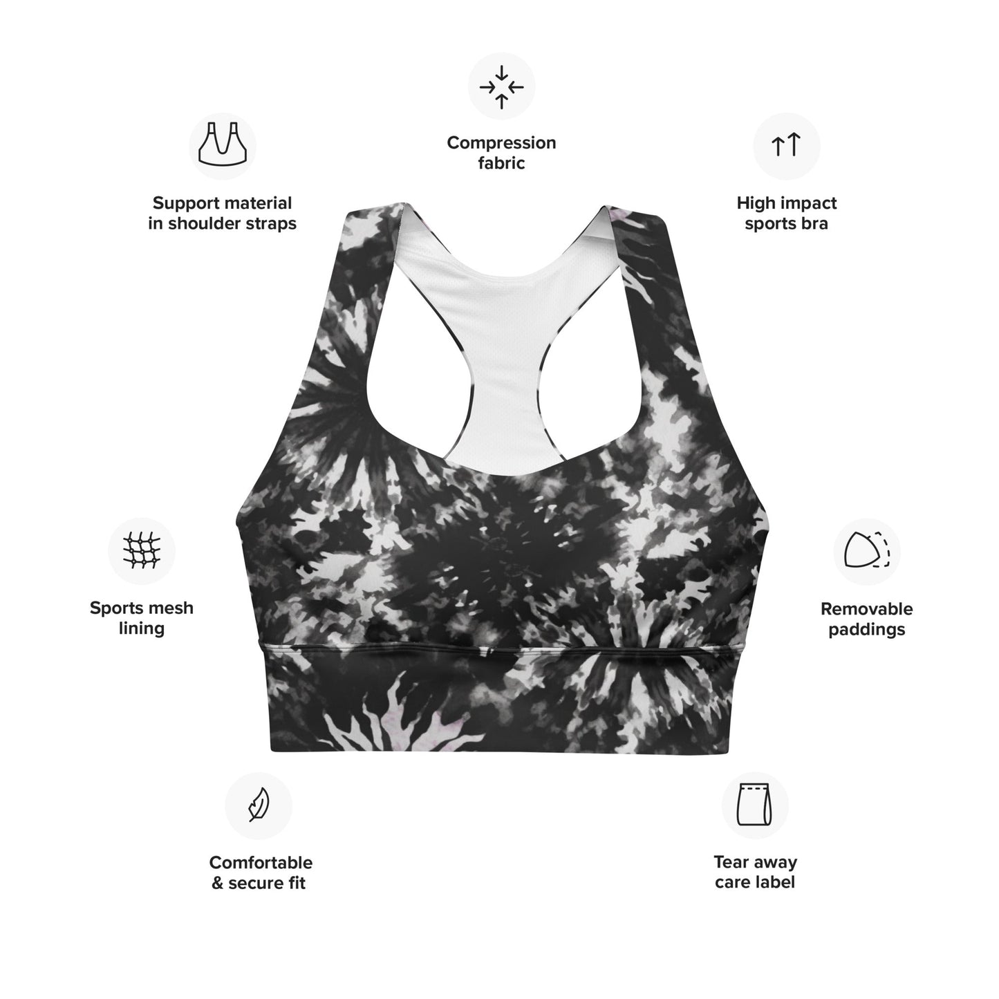 Recycelter Longline - Sport - BH im Tie - Dye Design - YogaStylz