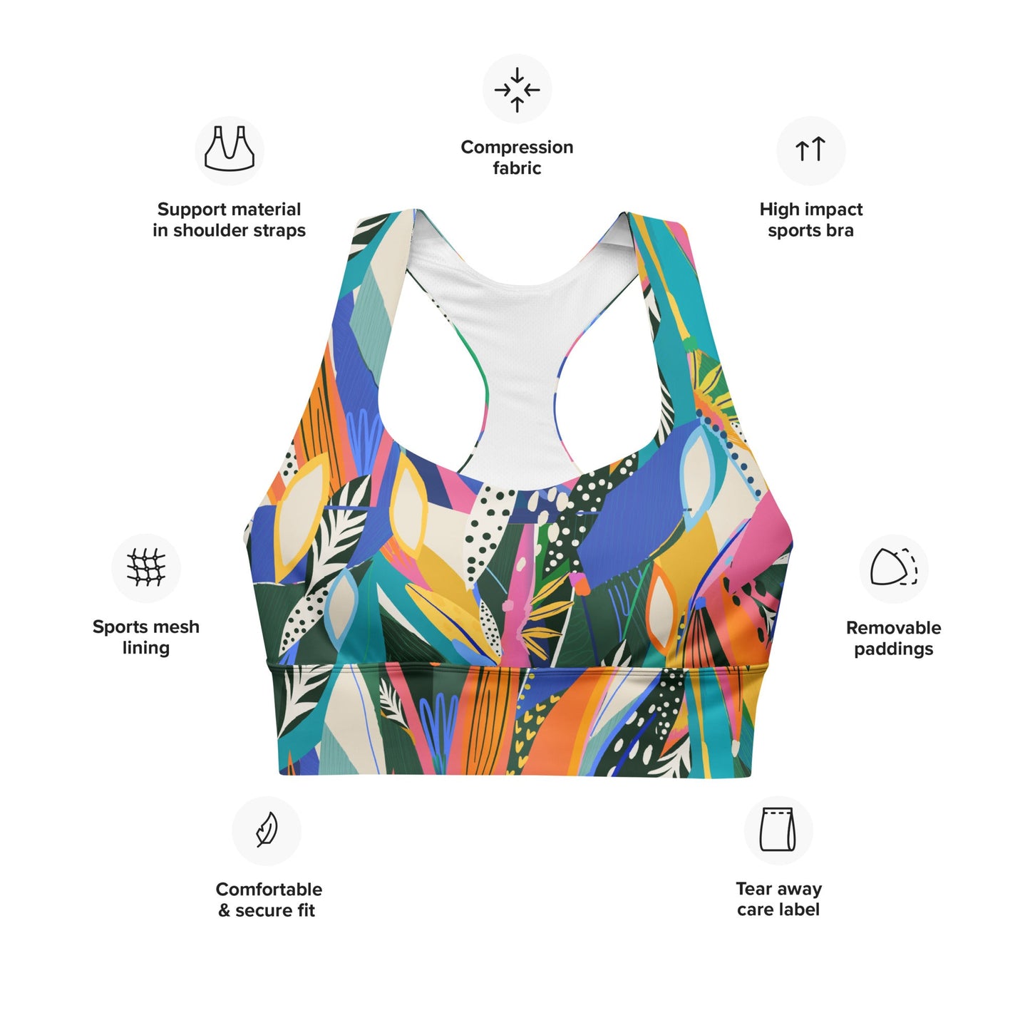 Recycelter Longline - Sport - BH mit buntem Blumenmuster - YogaStylz