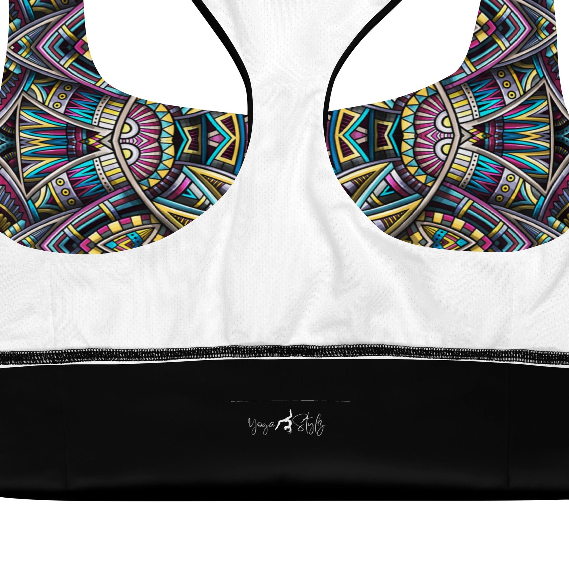 Recycelter Longline - Sport - BH mit buntem Mandala - Design - YogaStylz