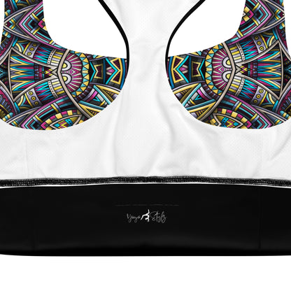 Recycelter Longline - Sport - BH mit buntem Mandala - Design - YogaStylz