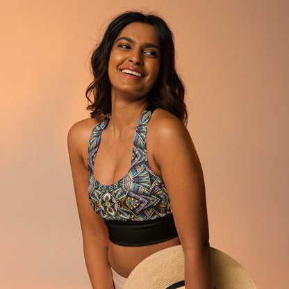 Recycelter Longline - Sport - BH mit buntem Mandala - Design - YogaStylz