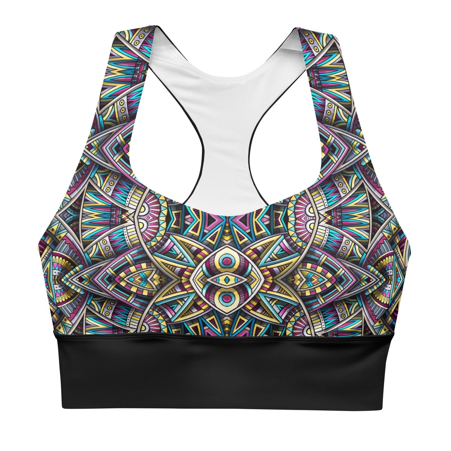 Recycelter Longline - Sport - BH mit buntem Mandala - Design - YogaStylz