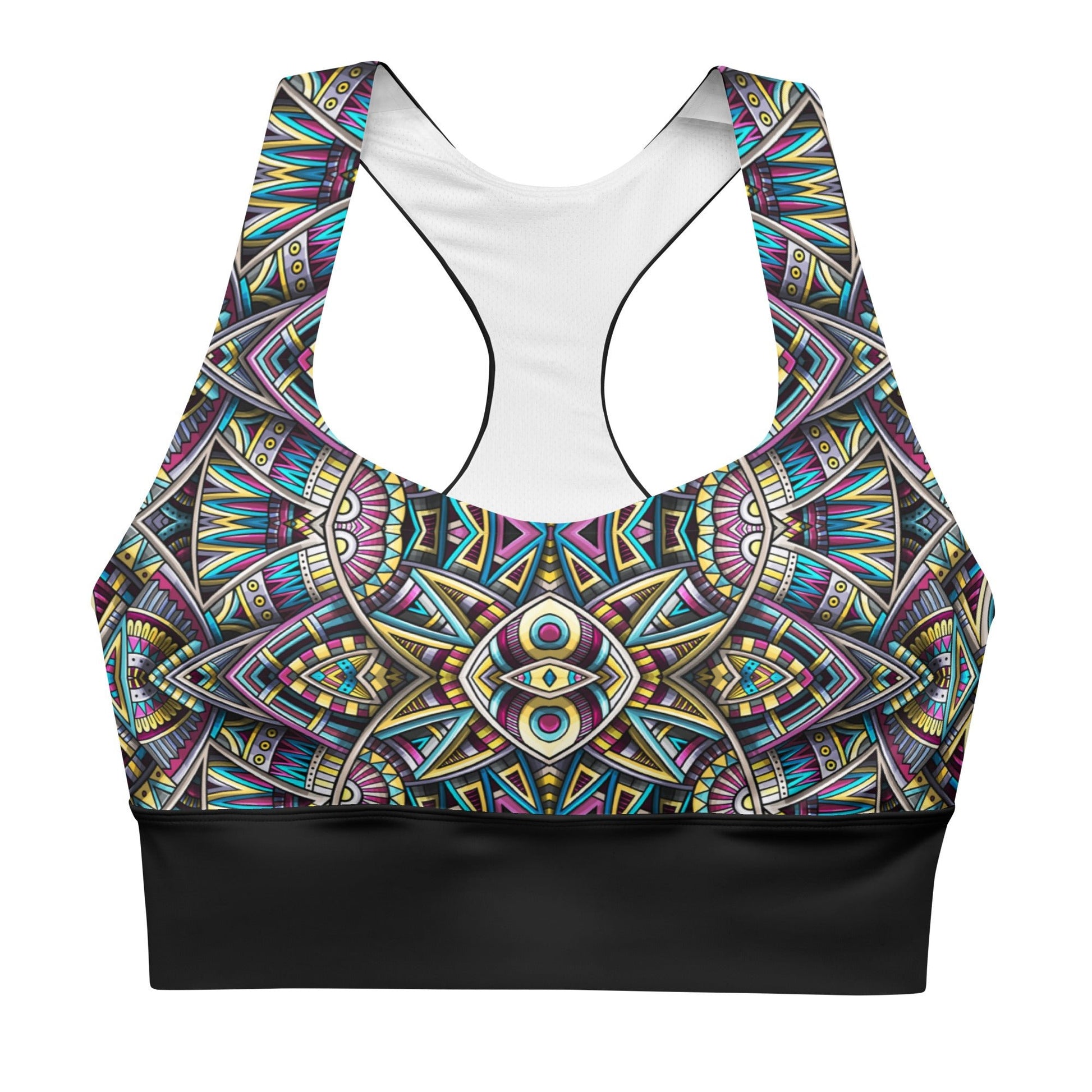 Recycelter Longline - Sport - BH mit buntem Mandala - Design - YogaStylz
