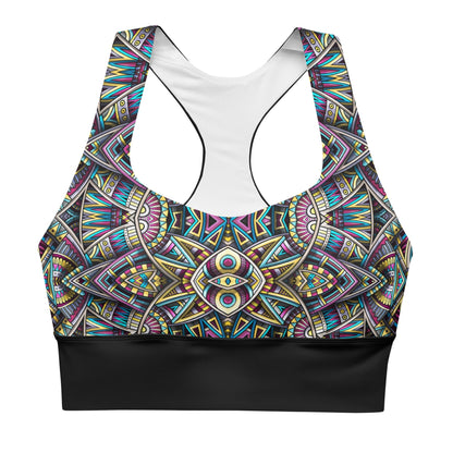 Recycelter Longline - Sport - BH mit buntem Mandala - Design - YogaStylz