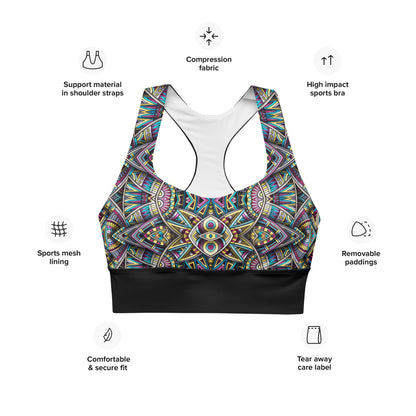 Recycelter Longline - Sport - BH mit buntem Mandala - Design - YogaStylz