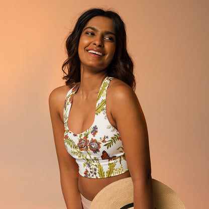 Recycelter Longline - Sport - BH mit herbstlich floralem Muster - YogaStylz