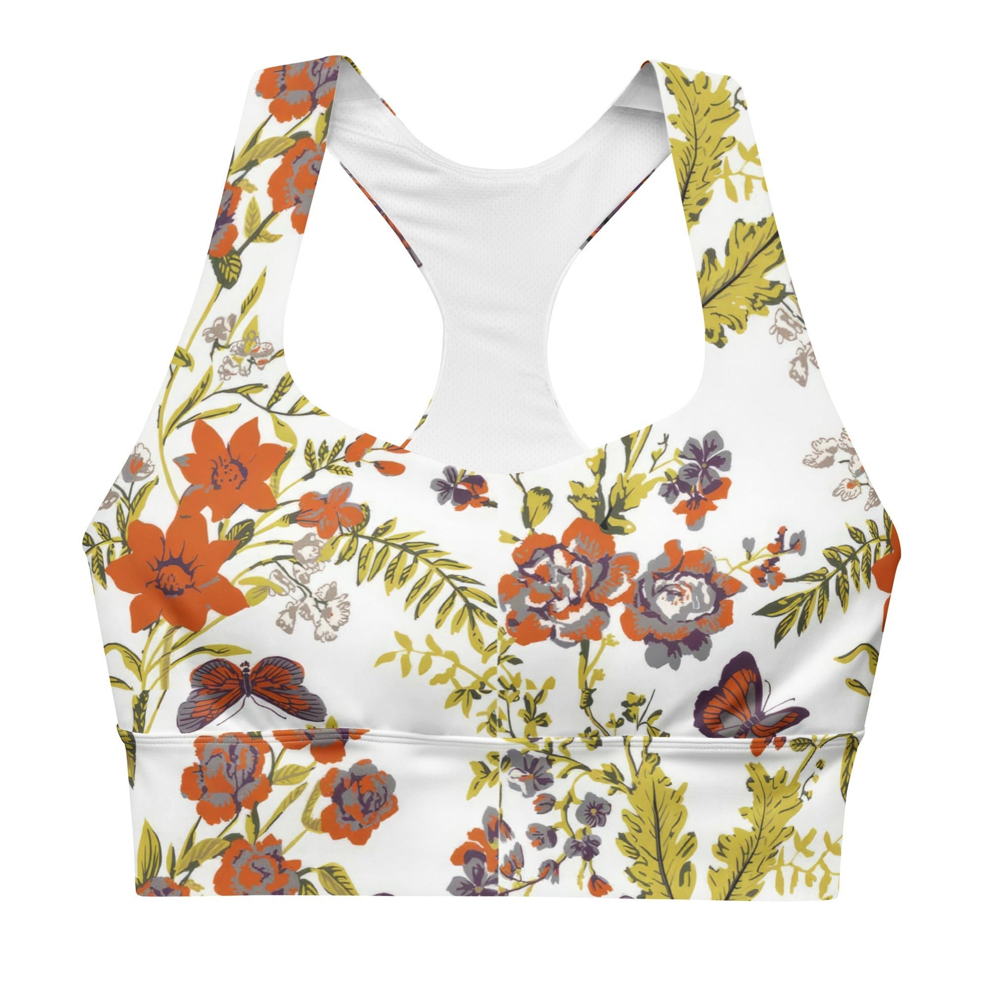 Recycelter Longline - Sport - BH mit herbstlich floralem Muster - YogaStylz