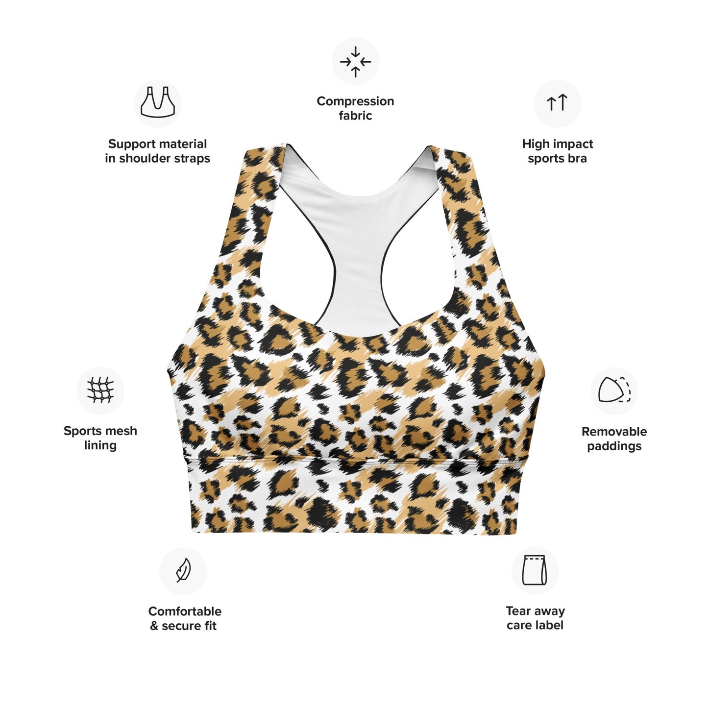 Recycelter Longline - Sport - BH mit Leoparden Print - YogaStylz