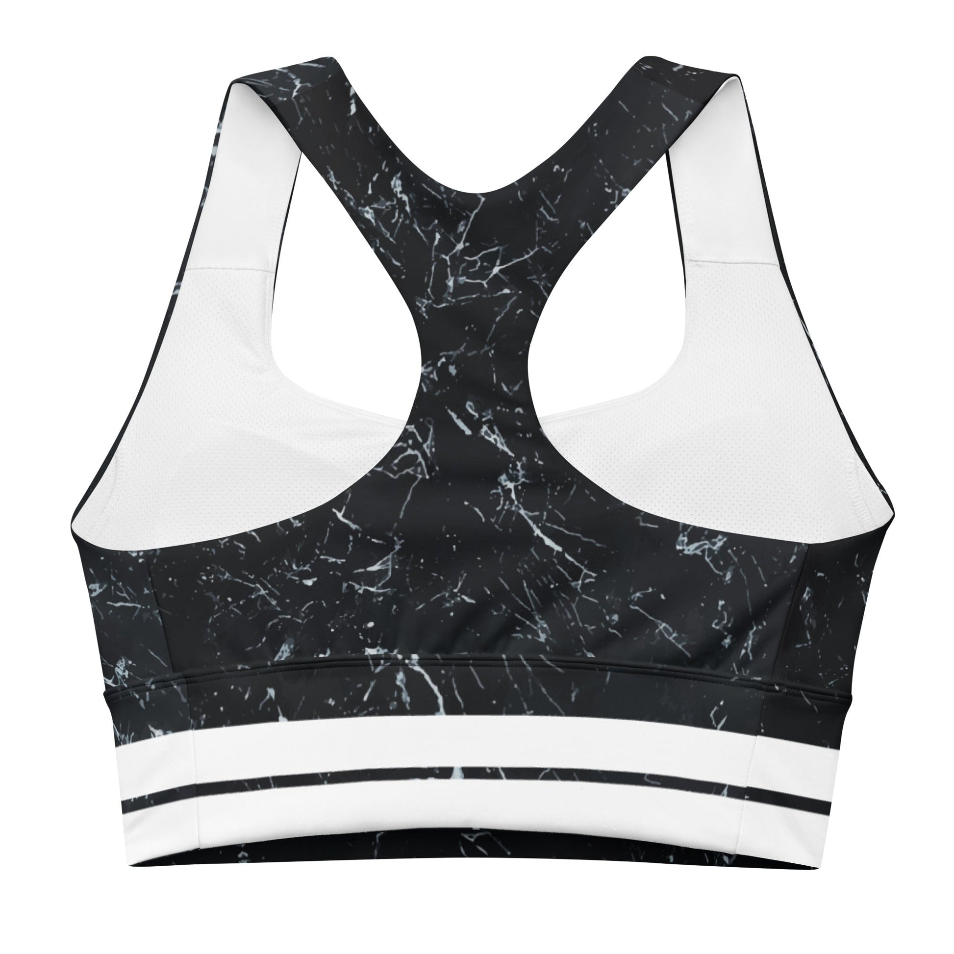 Recycelter Longline - Sport - BH mit Marmor - Design & weißen Streifen - YogaStylz