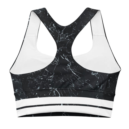 Recycelter Longline - Sport - BH mit Marmor - Design & weißen Streifen - YogaStylz