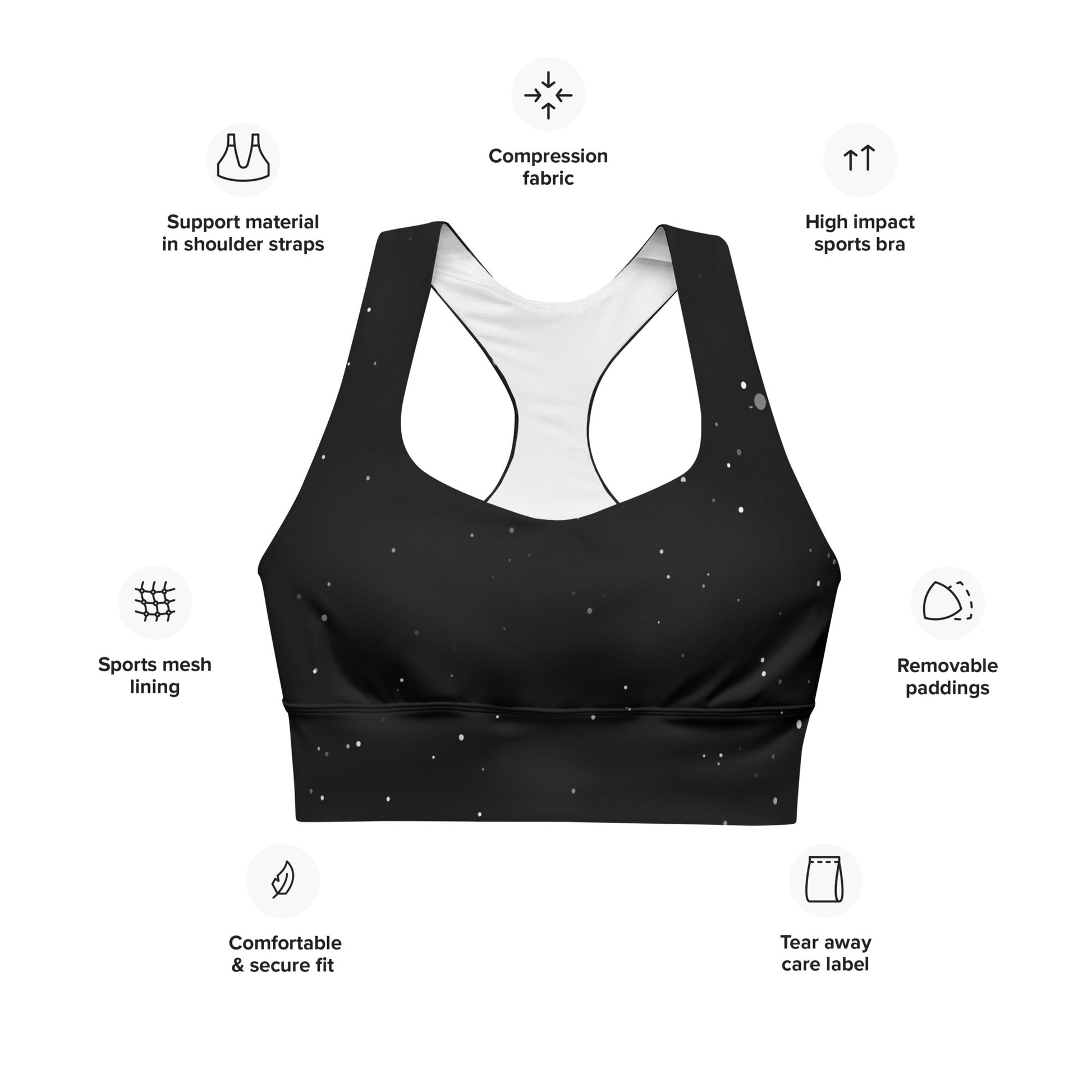 Recycelter Longline - Sport - BH mit Mondphasen & Sternenhimmel - YogaStylz