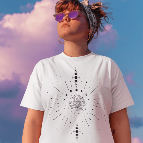Sacred Lotus Line Art T-Shirt | Bio - Baumwolle | Spirituelles Design - YogaStylz
