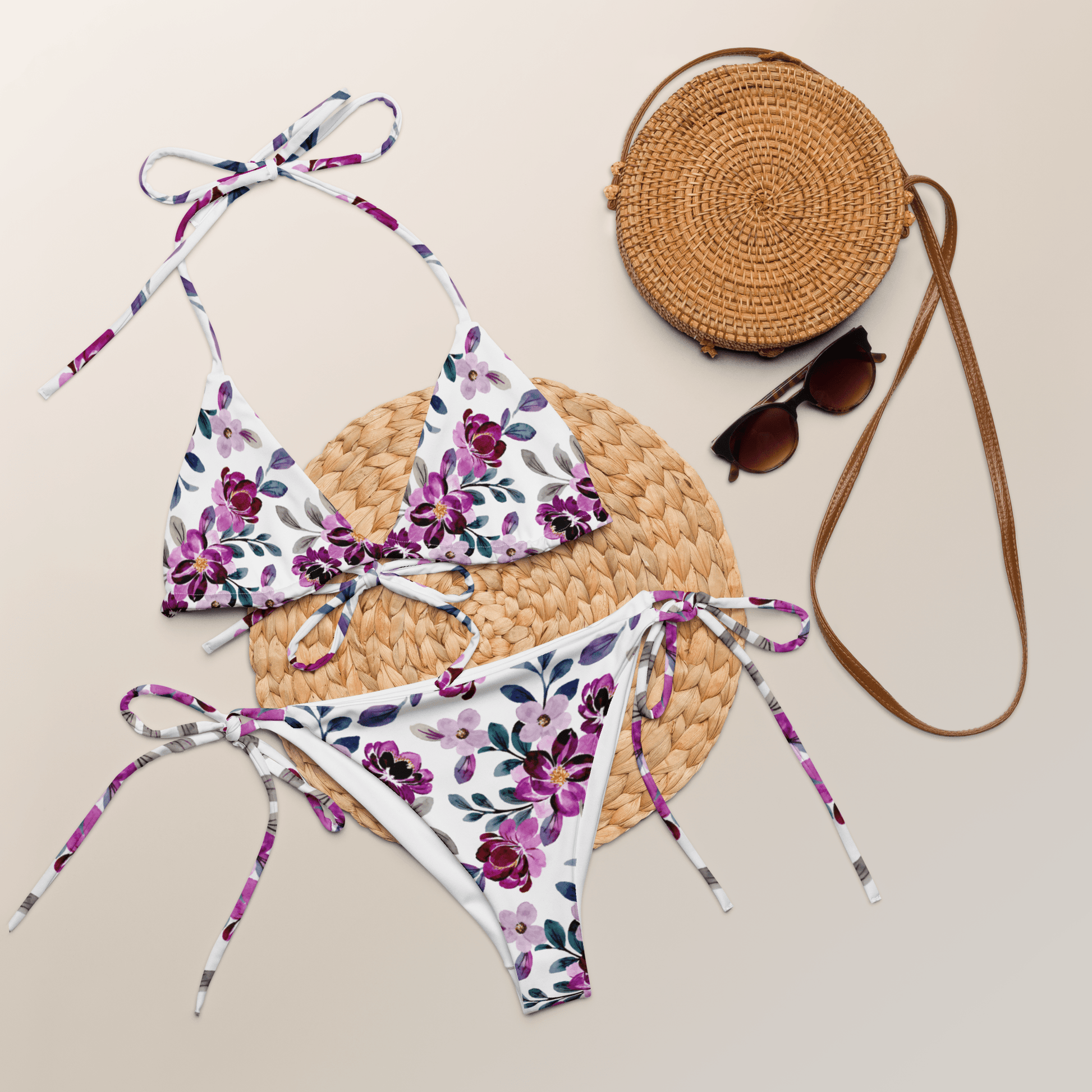 Schnürbikini „Purple Blossom“ – verspielt, flexibel - YogaStylz