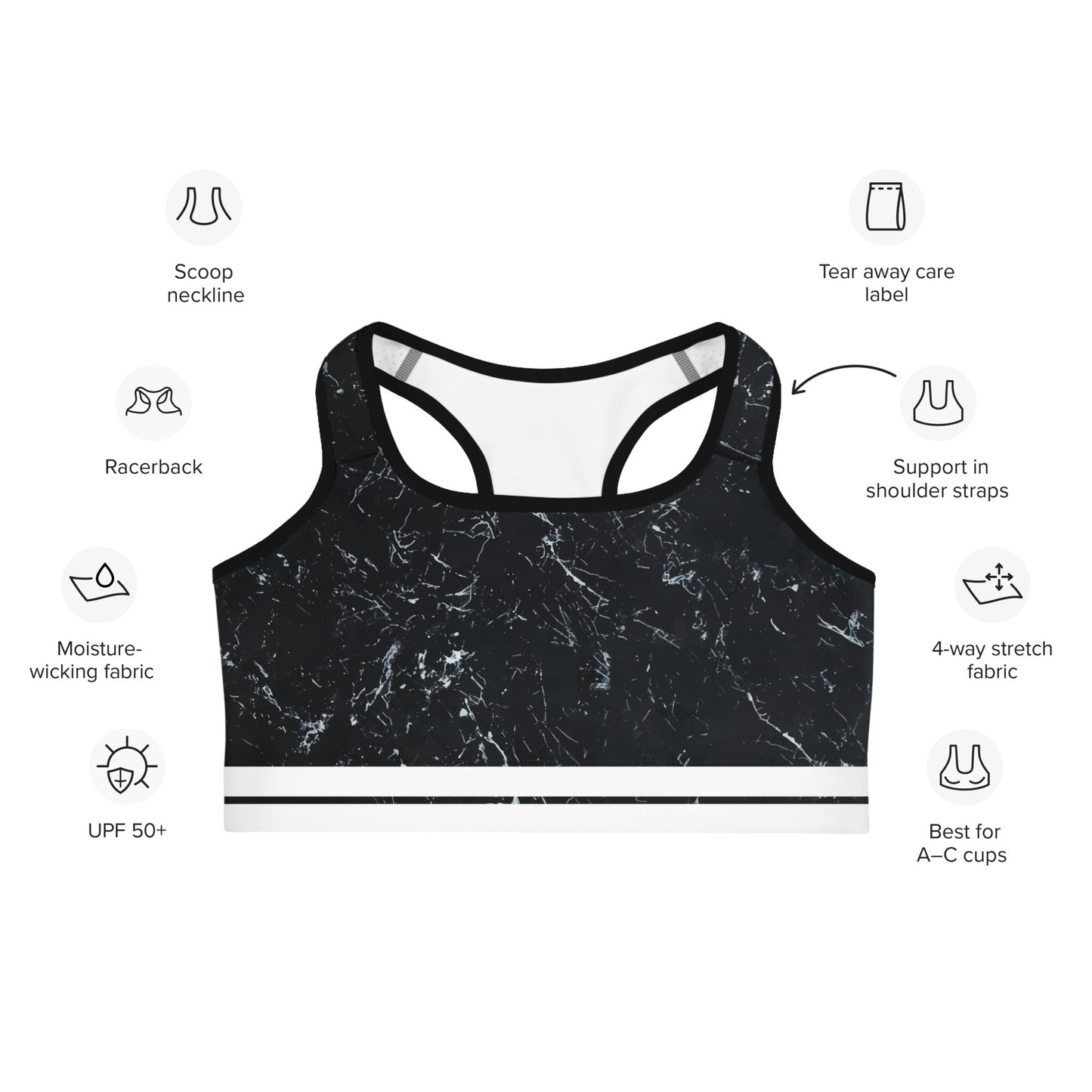 Sport - BH mit Marmor - Design & weißen Streifen - YogaStylz