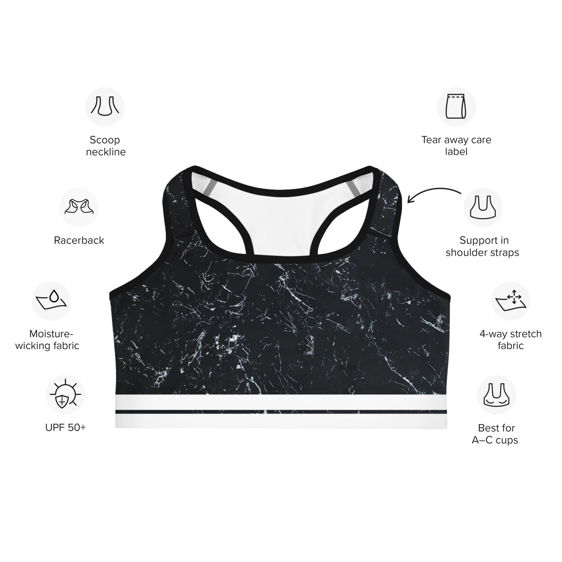 Sport - BH mit Marmor - Design & weißen Streifen - YogaStylz