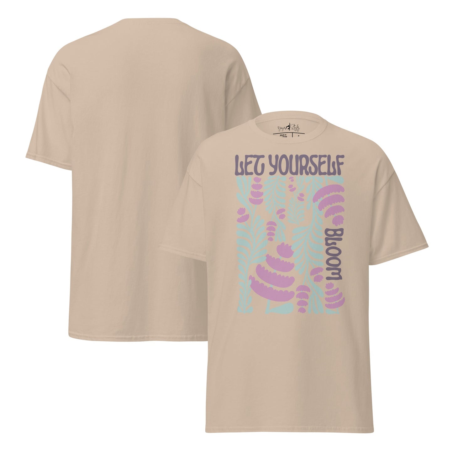 T-Shirt „Let Yourself Bloom“ | Florales Design | Klassisches Baumwollshirt mit Botschaft - YogaStylz