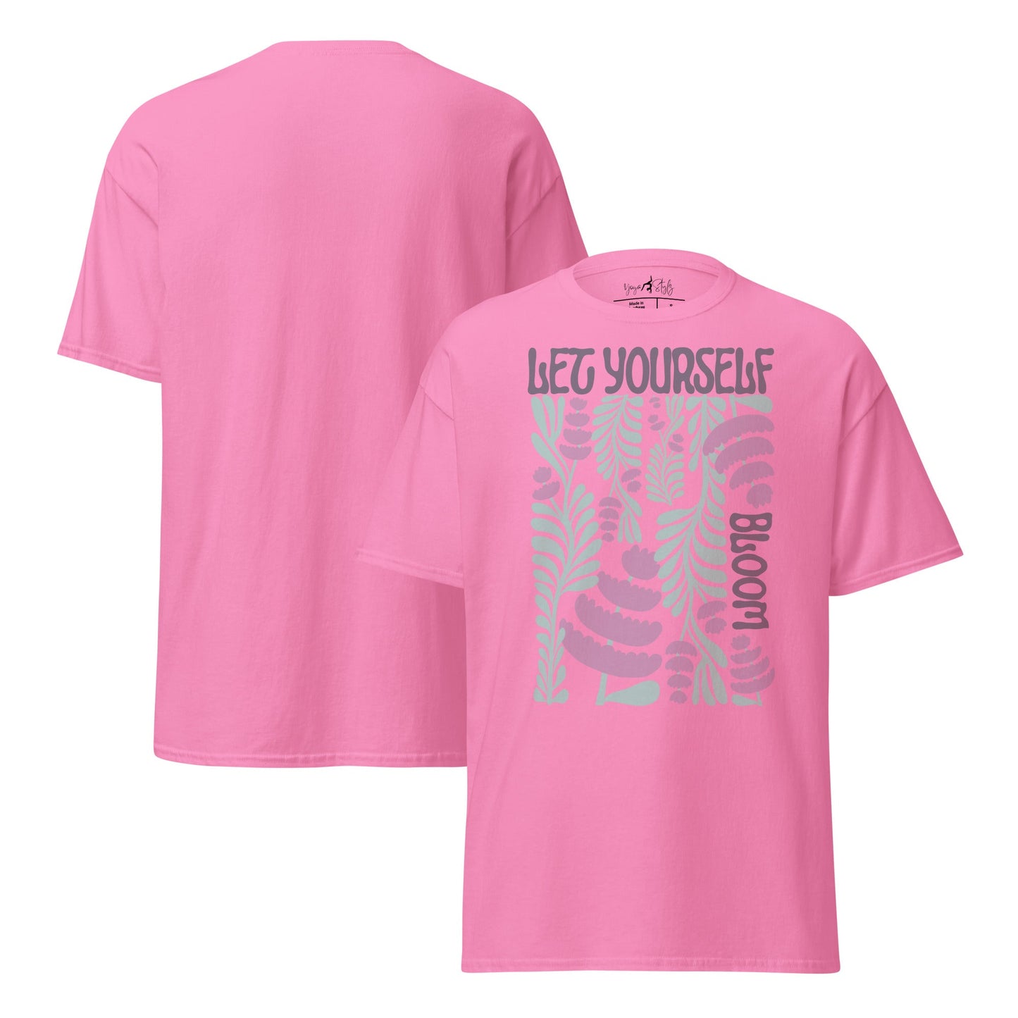 T-Shirt „Let Yourself Bloom“ | Florales Design | Klassisches Baumwollshirt mit Botschaft - YogaStylz