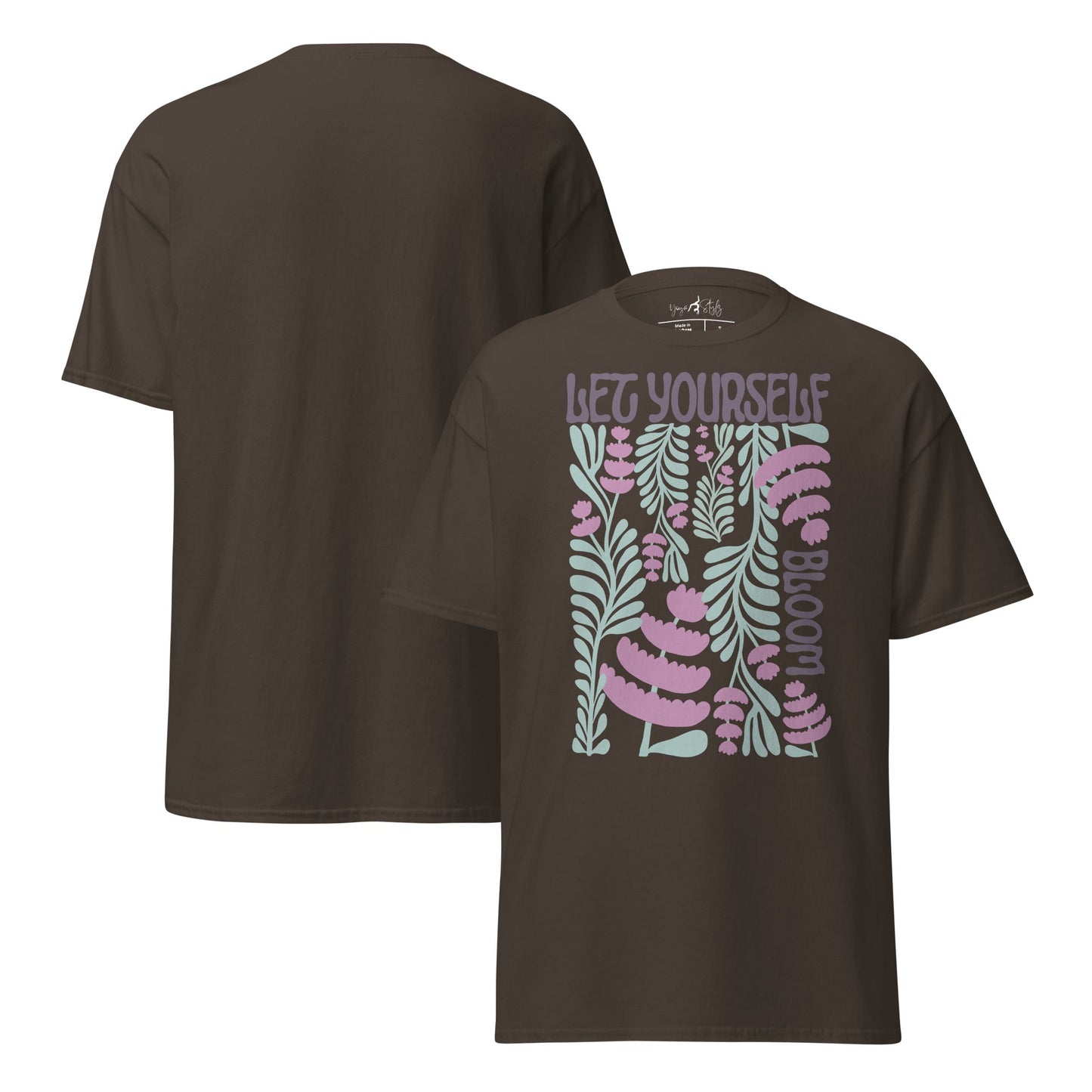 T-Shirt „Let Yourself Bloom“ | Florales Design | Klassisches Baumwollshirt mit Botschaft - YogaStylz