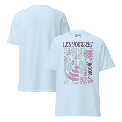 T-Shirt „Let Yourself Bloom“ | Florales Design | Klassisches Baumwollshirt mit Botschaft - YogaStylz