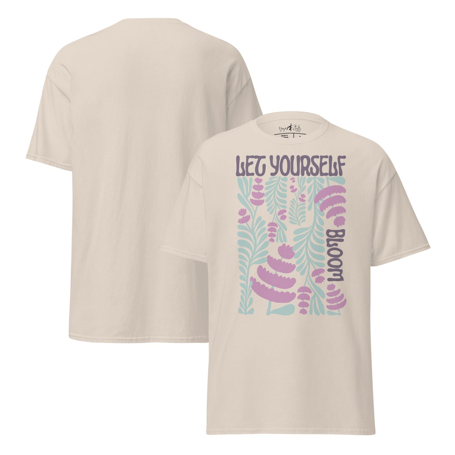 T-Shirt „Let Yourself Bloom“ | Florales Design | Klassisches Baumwollshirt mit Botschaft - YogaStylz
