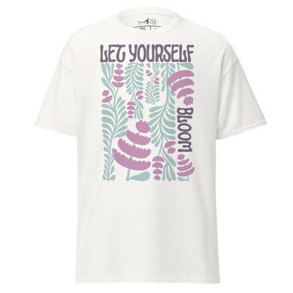 T-Shirt „Let Yourself Bloom“ | Florales Design | Klassisches Baumwollshirt mit Botschaft - YogaStylz