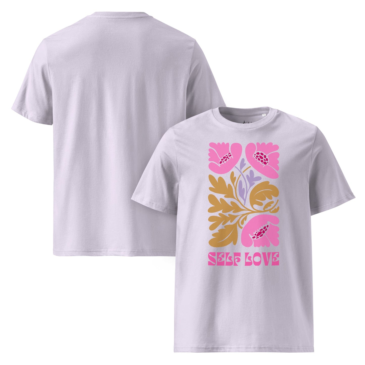 T-Shirt mit „Self Love“ Print – Florales Unisex Shirt aus 100 % Baumwolle (Bio) | Retro Achtsamkeit & Nachhaltigkeit - YogaStylz