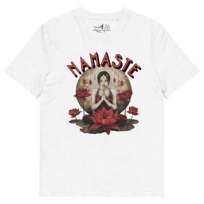 Unisex - Bio - Baumwoll - T-Shirt mit meditierender Frau & Rosen - YogaStylz