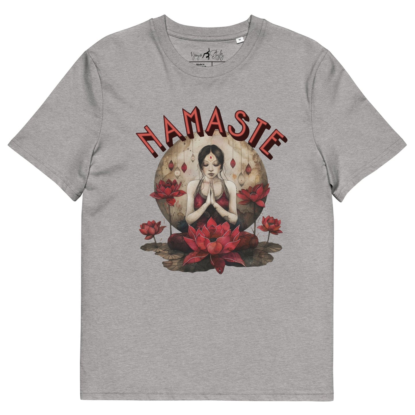 Unisex - Bio - Baumwoll - T-Shirt mit meditierender Frau & Rosen - YogaStylz