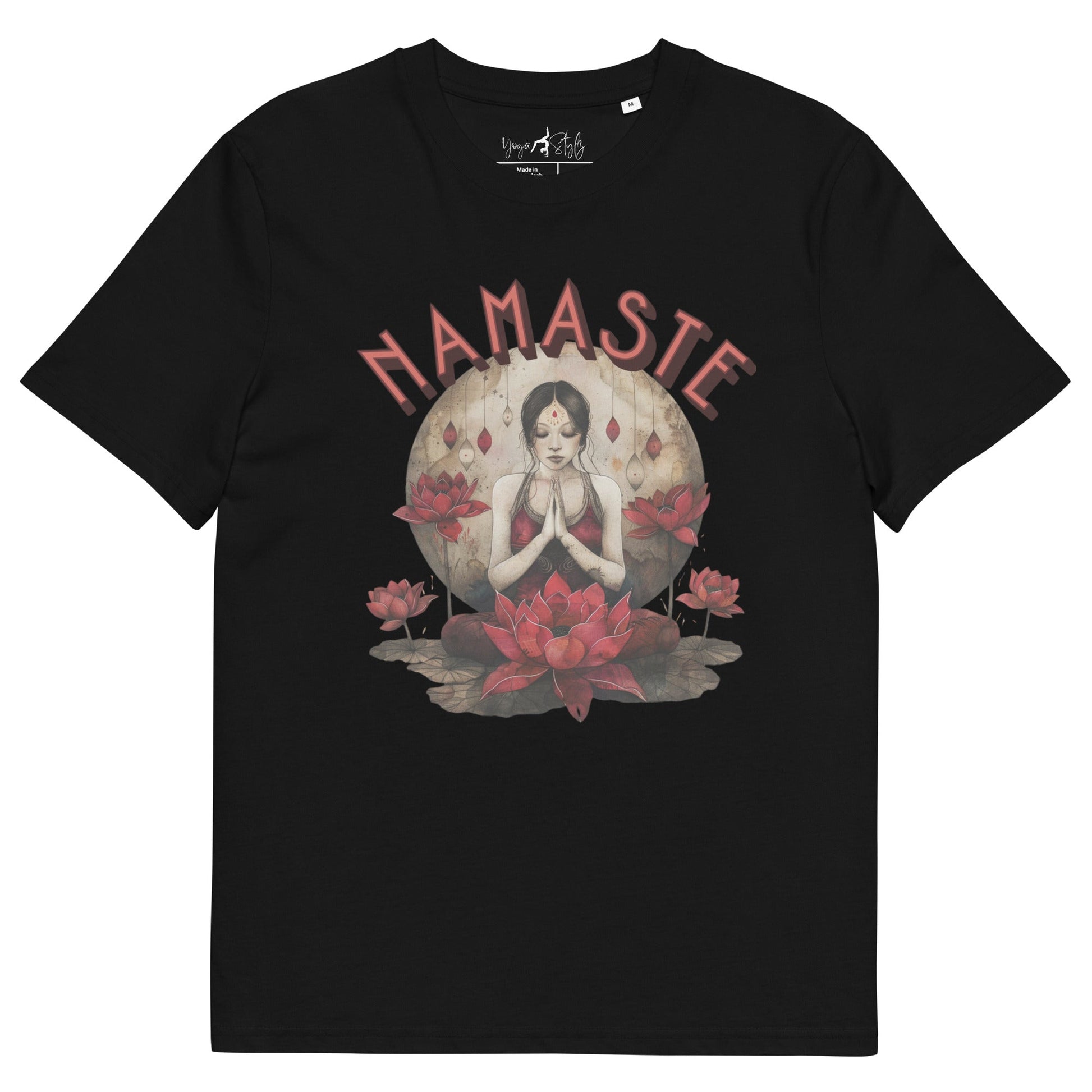 Unisex - Bio - Baumwoll - T-Shirt mit meditierender Frau & Rosen - YogaStylz