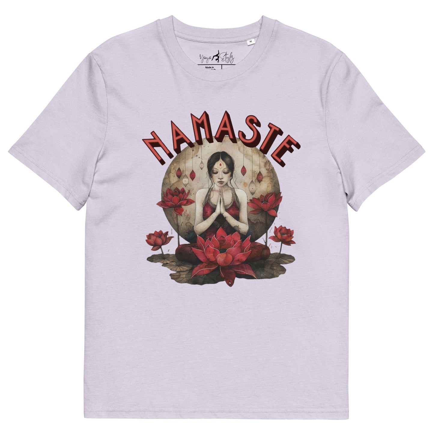 Unisex - Bio - Baumwoll - T-Shirt mit meditierender Frau & Rosen - YogaStylz