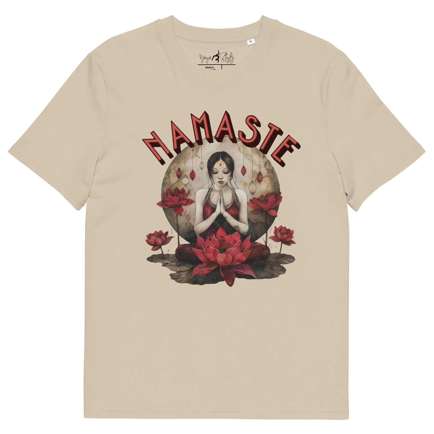 Unisex - Bio - Baumwoll - T-Shirt mit meditierender Frau & Rosen - YogaStylz