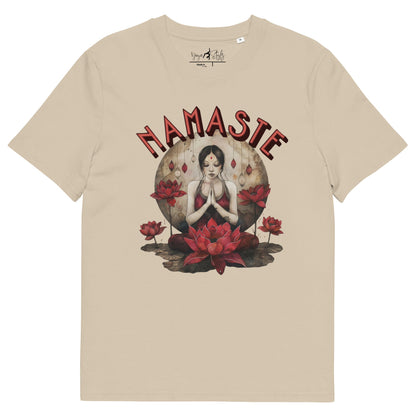 Unisex - Bio - Baumwoll - T-Shirt mit meditierender Frau & Rosen - YogaStylz
