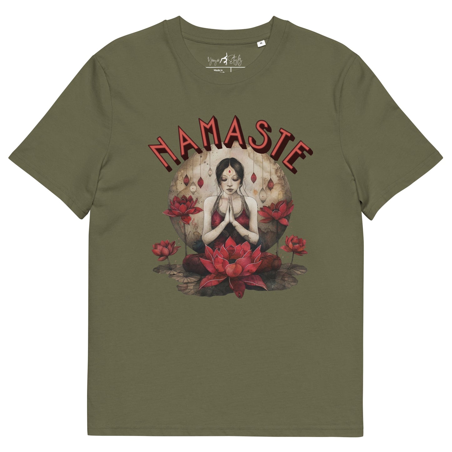 Unisex - Bio - Baumwoll - T-Shirt mit meditierender Frau & Rosen - YogaStylz