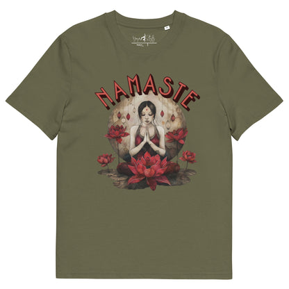 Unisex - Bio - Baumwoll - T-Shirt mit meditierender Frau & Rosen - YogaStylz