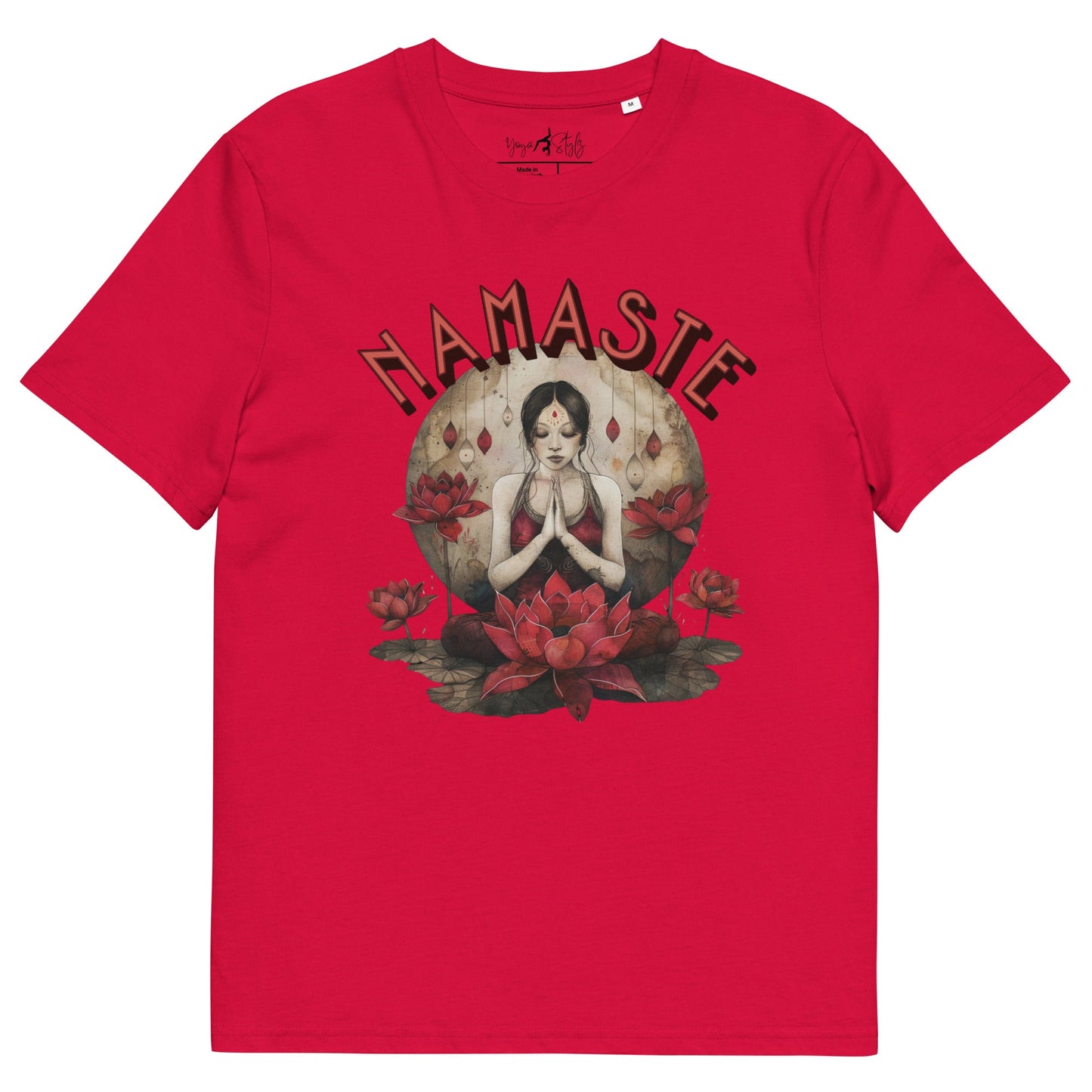 Unisex - Bio - Baumwoll - T-Shirt mit meditierender Frau & Rosen - YogaStylz