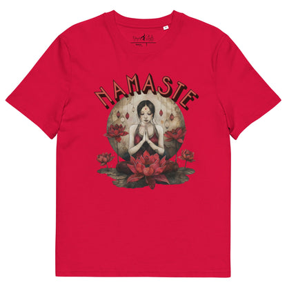 Unisex - Bio - Baumwoll - T-Shirt mit meditierender Frau & Rosen - YogaStylz
