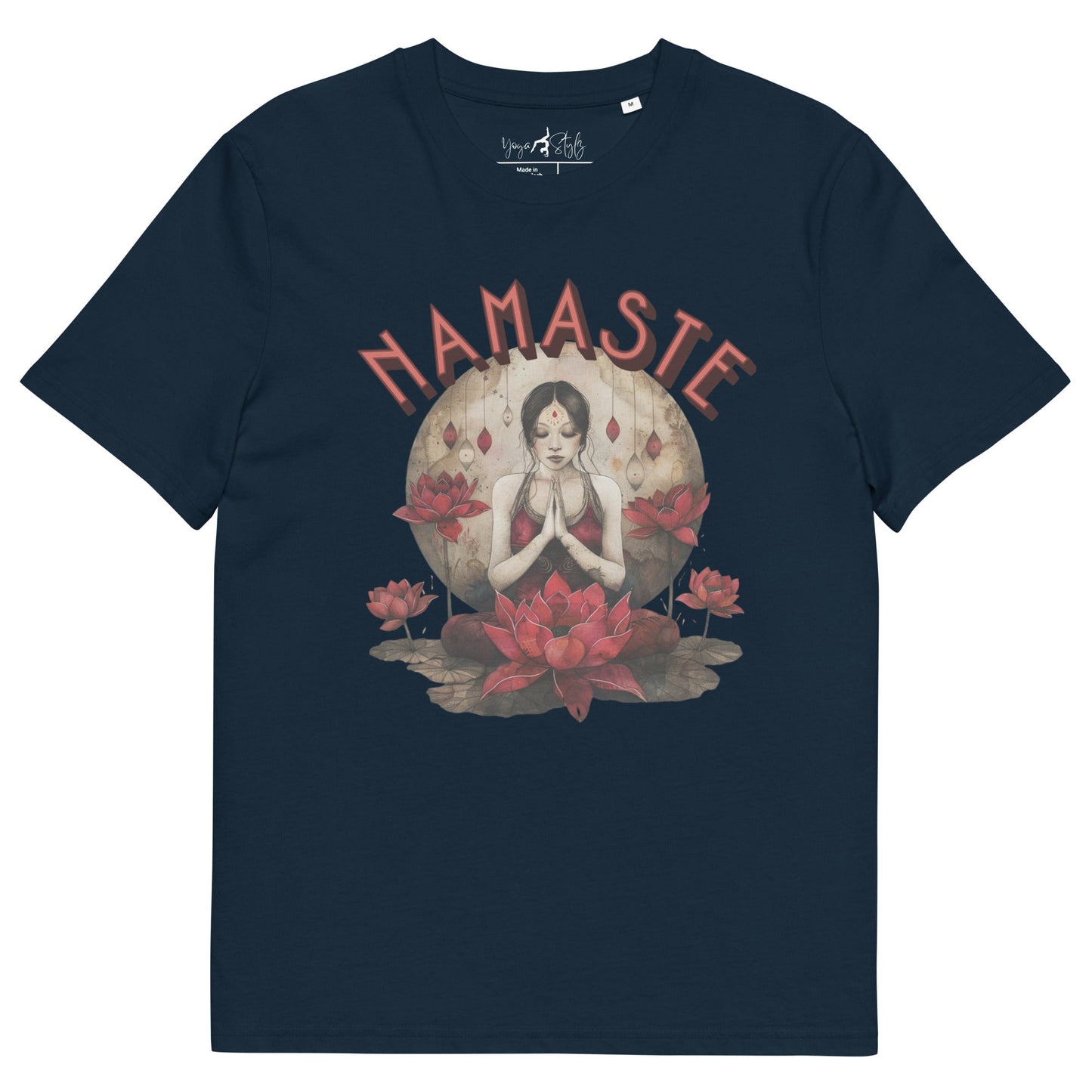 Unisex - Bio - Baumwoll - T-Shirt mit meditierender Frau & Rosen - YogaStylz