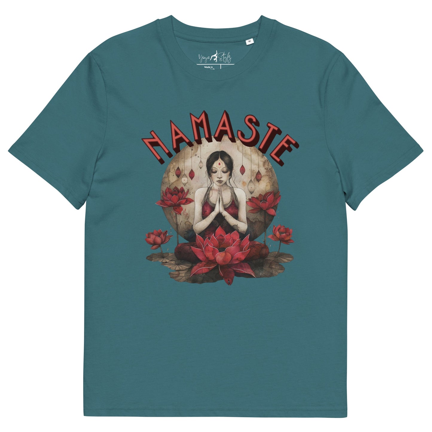 Unisex - Bio - Baumwoll - T-Shirt mit meditierender Frau & Rosen - YogaStylz