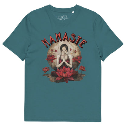 Unisex - Bio - Baumwoll - T-Shirt mit meditierender Frau & Rosen - YogaStylz