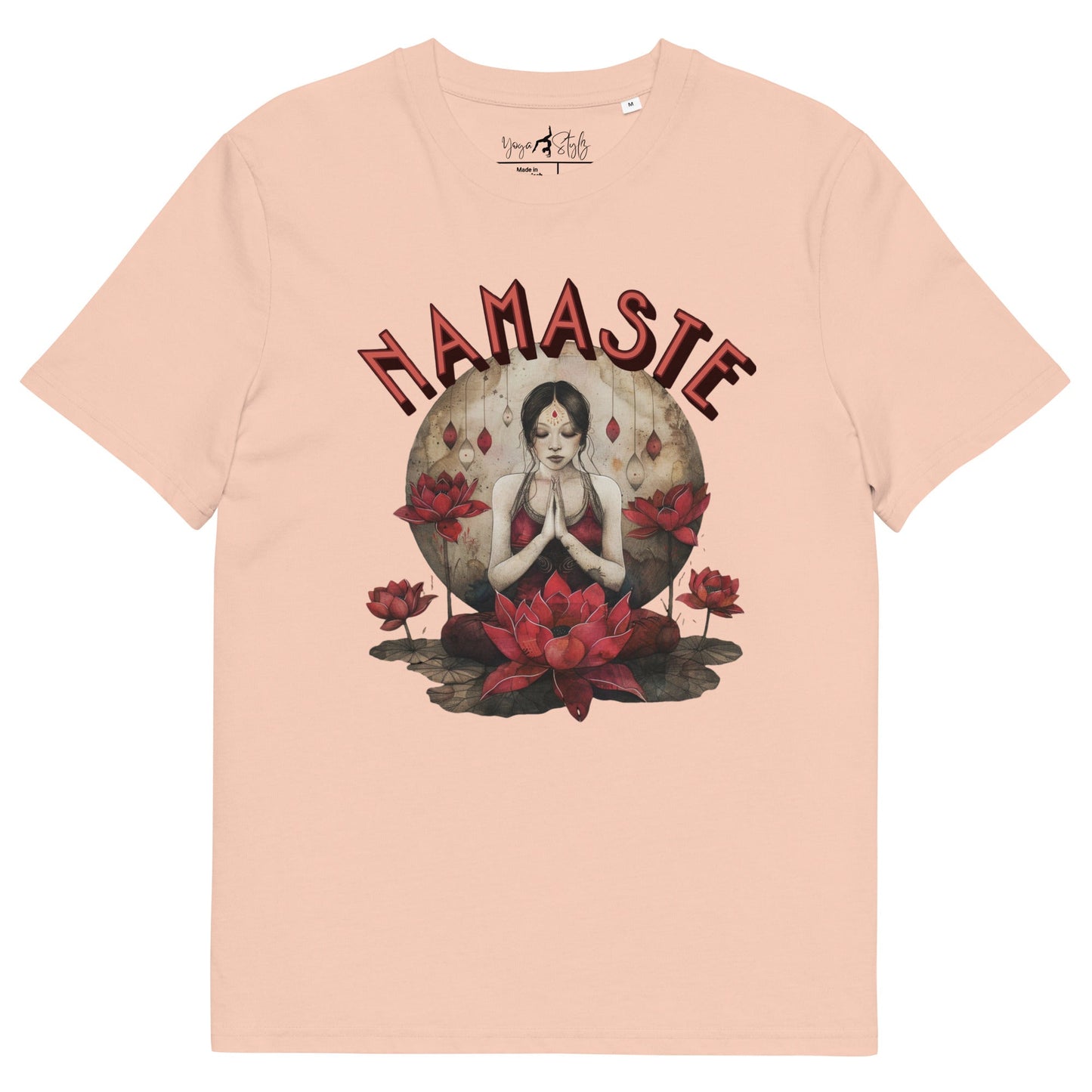 Unisex - Bio - Baumwoll - T-Shirt mit meditierender Frau & Rosen - YogaStylz