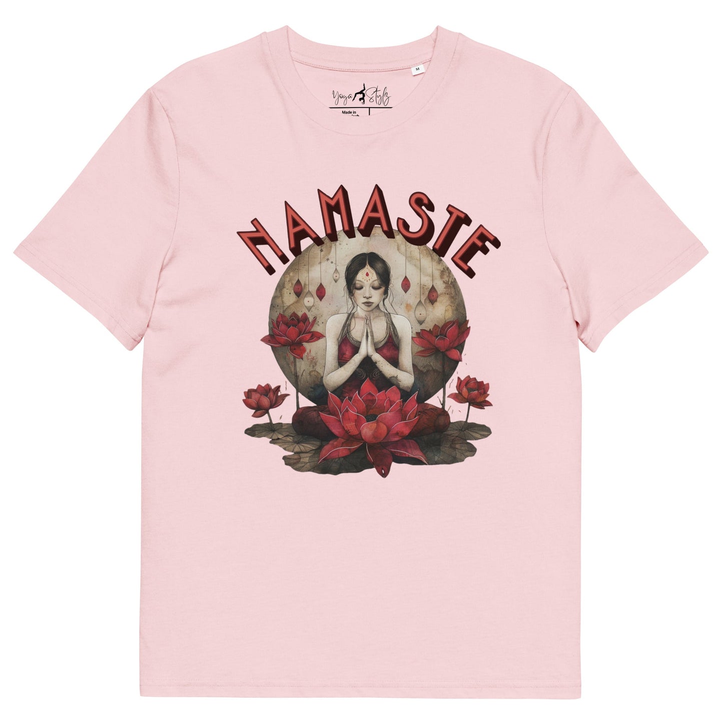 Unisex - Bio - Baumwoll - T-Shirt mit meditierender Frau & Rosen - YogaStylz