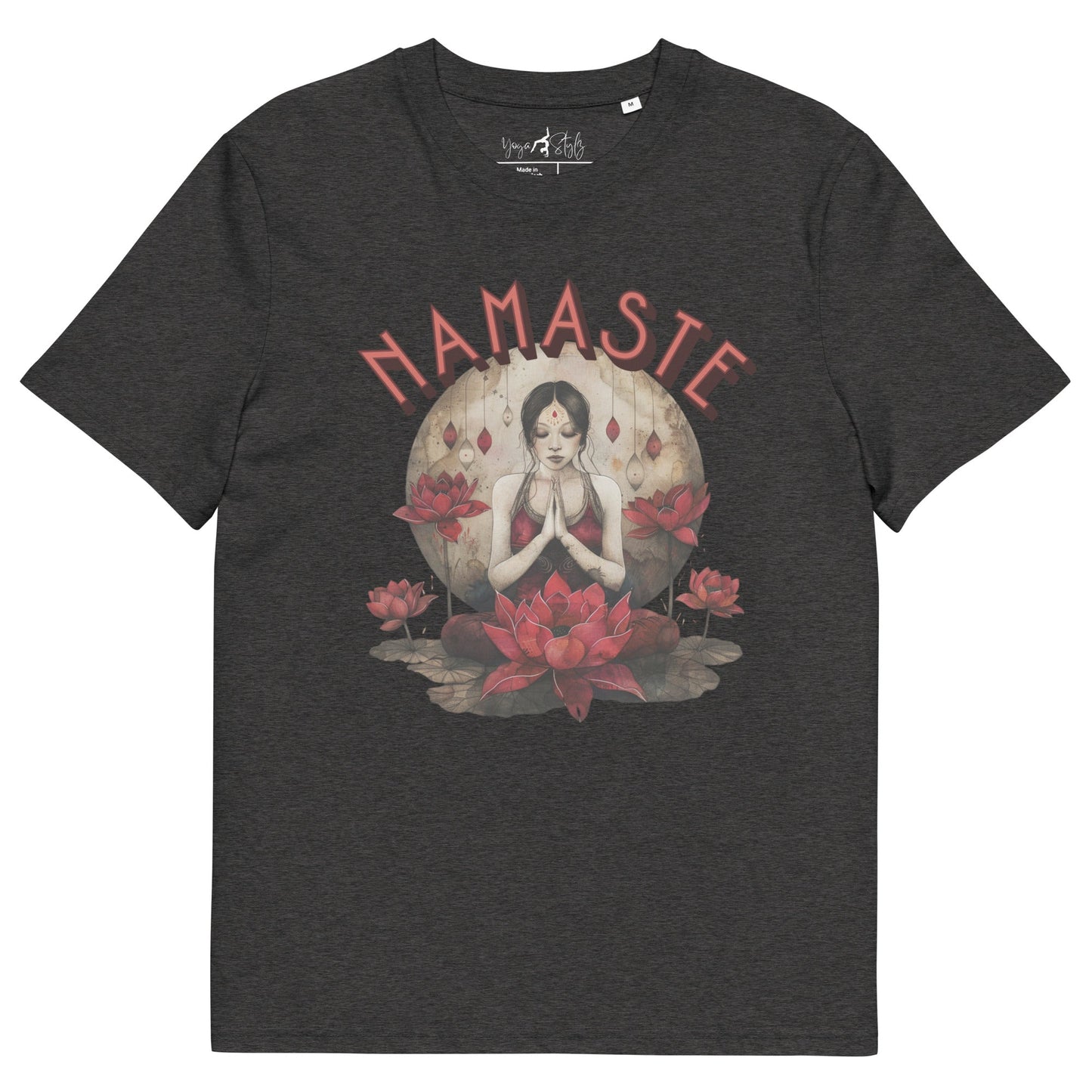Unisex - Bio - Baumwoll - T-Shirt mit meditierender Frau & Rosen - YogaStylz