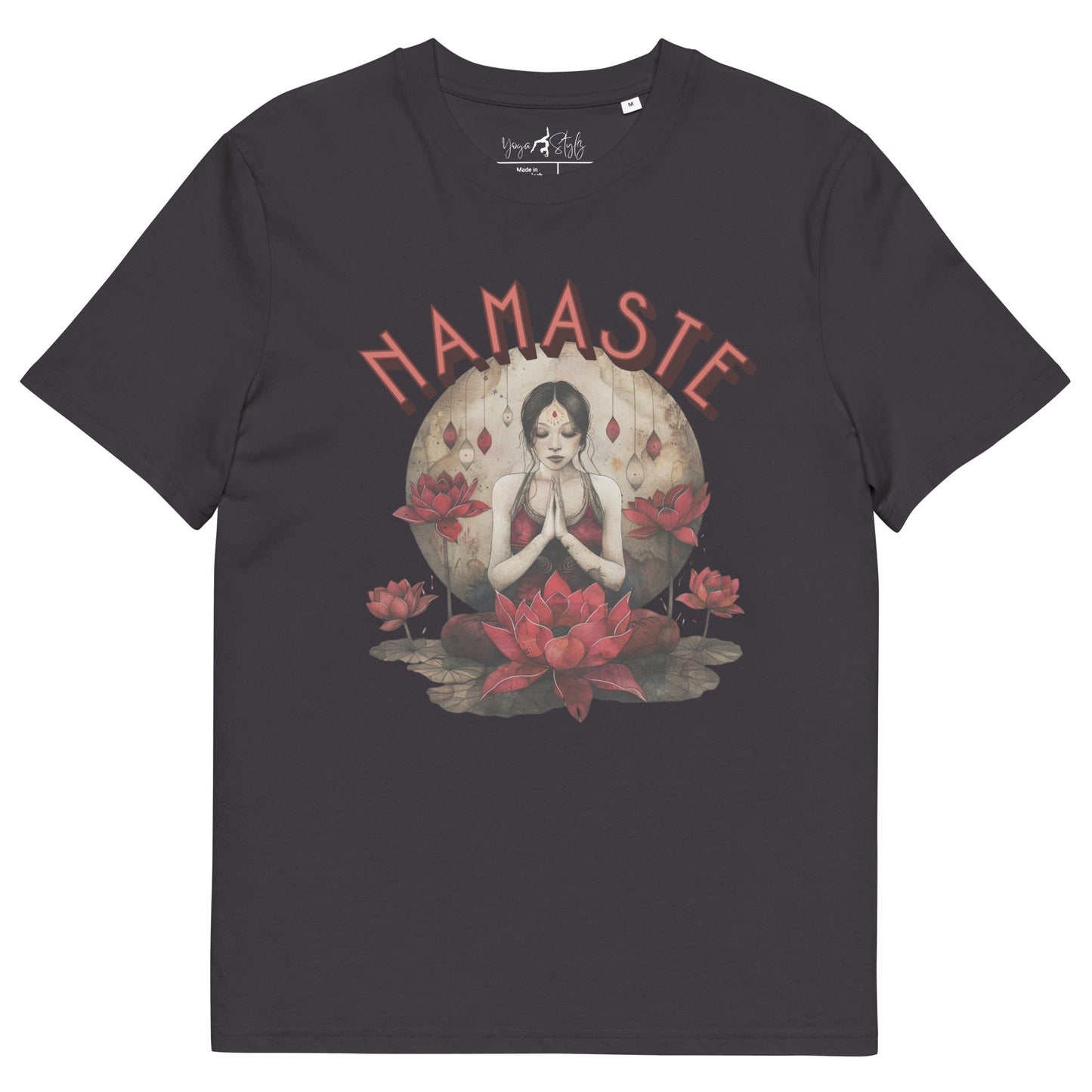 Unisex - Bio - Baumwoll - T-Shirt mit meditierender Frau & Rosen - YogaStylz