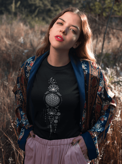 Unisex - Bio - Baumwoll - T-Shirt - Sacred Geometry T-Shirt – Spirituelles Mandala Design – Boho Unisex Shirt – Bio - Baumwolle – Achtsamkeit & Energie - YogaStylz